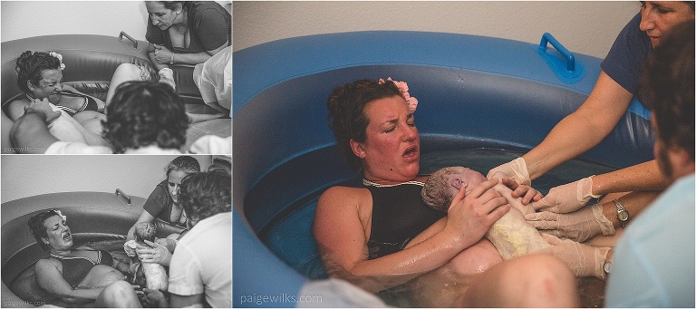 mama meets baby girl first time-water birth-austin water birth photographer