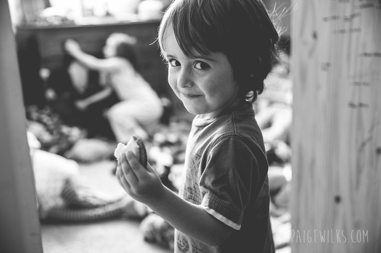 little boy sneaking a snack big mess (austin children's photographer)