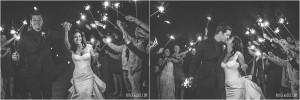 bride and groom lit by sparklers
