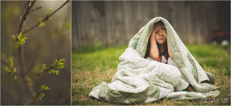 girl wrapped in blanket outside diptych