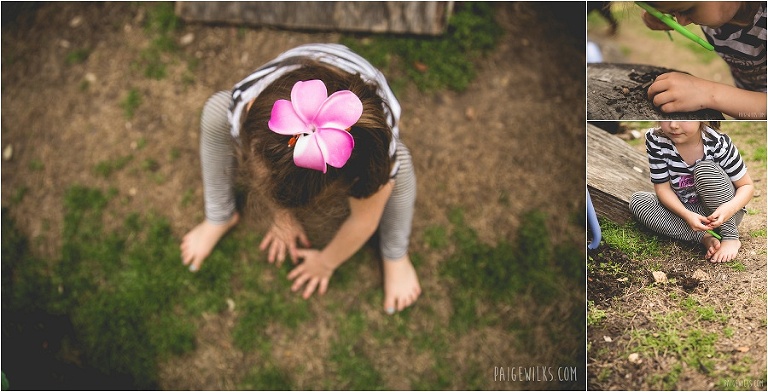 birds eye view of little girl with flower hair tie