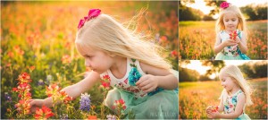 little girl picking wildflowers