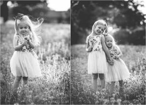 backlit girls in field wildflowers