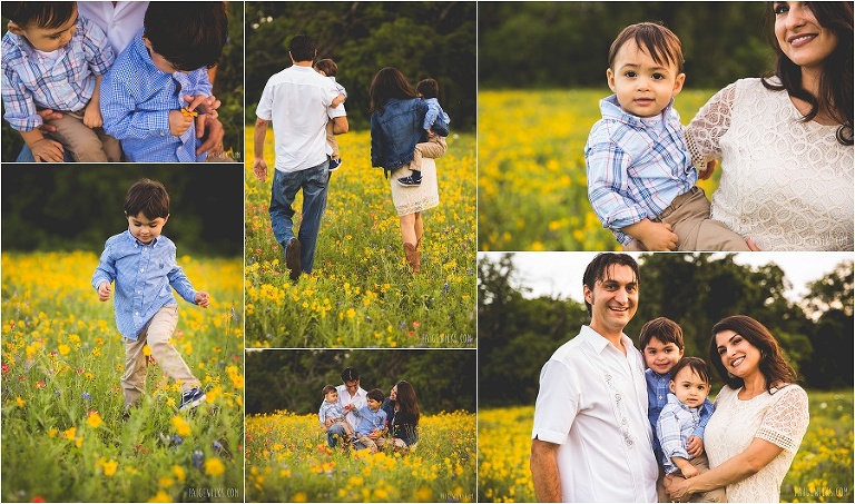 family in field of yellow flowers